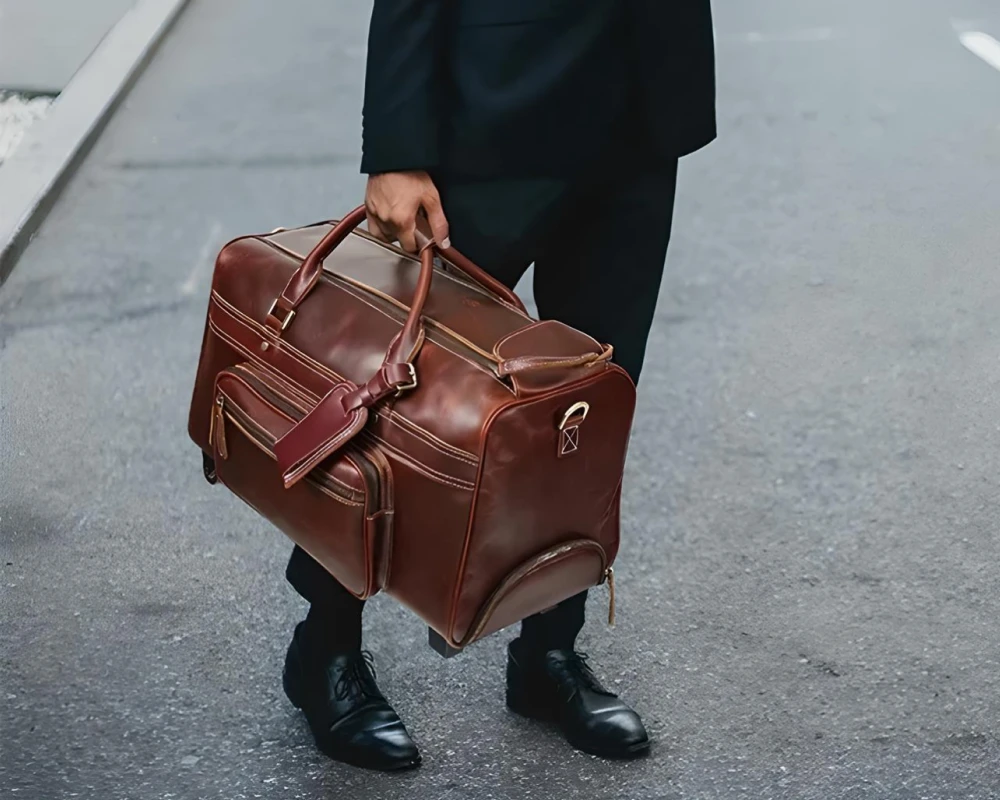 leather duffle carry on