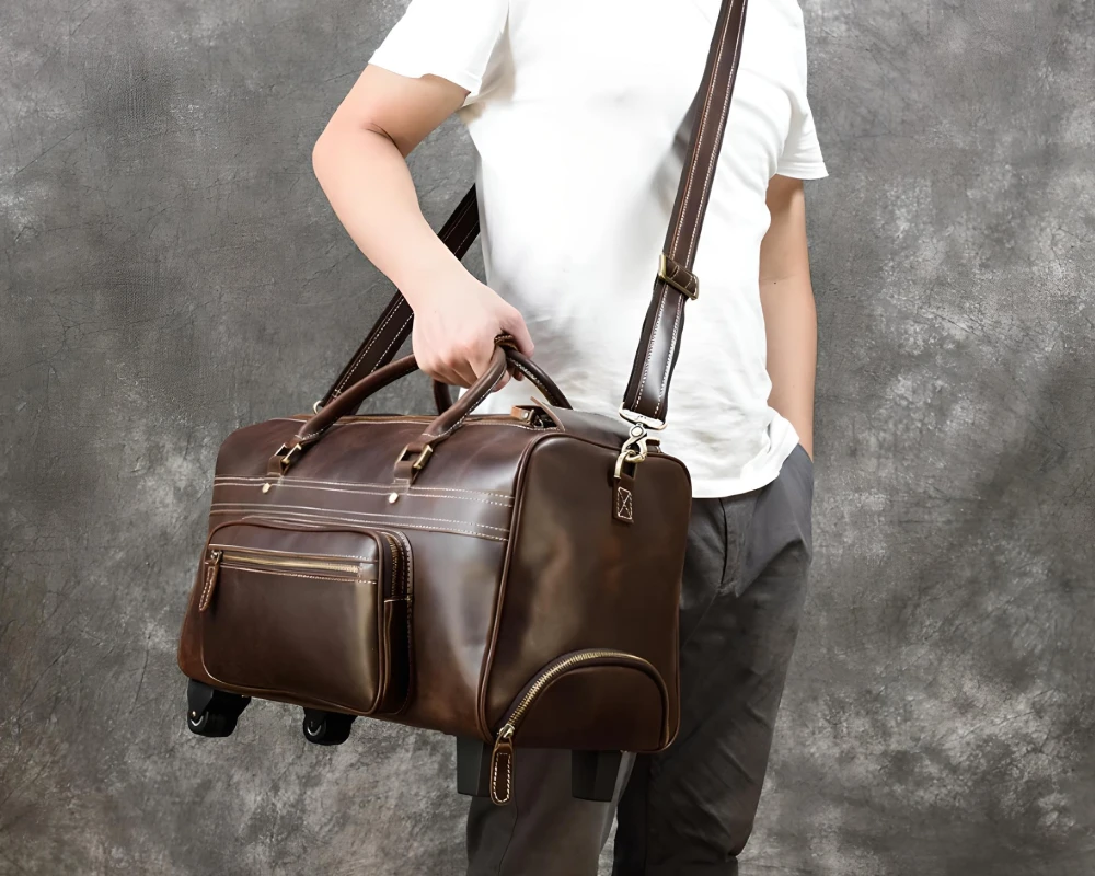 leather duffle carry on